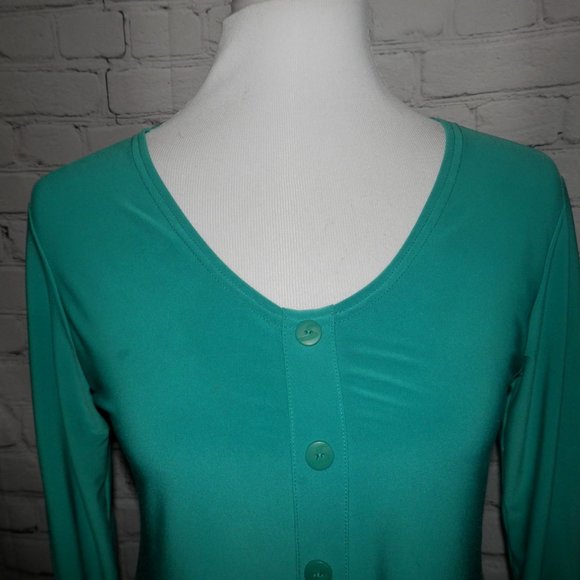 Sympli Top Blouse 6 Knit Green Buttons 3/4 Sleeve Small - Picture 2 of 5